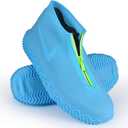 Shiwely Silicone Waterproof Shoe Covers, Upgrade Reusable Overshoes with Zipper, Resistant Rain Boots Non-Slip Washable Protection for Women, Men (L (Women 7.5-10.5, Men 6.5-9), Blue)