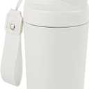 16oz Ceramic Travel Mug with Lid- 100% Real Ceramic Liner (No Coating), Heat-Resistant Outer Wall, Leak-Proof Lid with Detachable Strap, Fits Car Cup Holder (White - Pink)