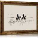 Vintage Gold Framed Canvas Wall Art Western Cowboy Sketch Painting Picture Wall Decor Rustic Minimalist Poster Print Artwork for Bedroom Living Room Study Home Decoration