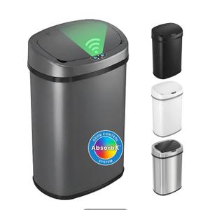 iTouchless 13 Gallon Oval Smart Bin with Odor Filter, 50L Touchless Stainless Steel Kitchen Trash Can, Automatic Motion Lid, Fingerprint-Proof, Executive Dark Metallic Finish, Gunmetal Gray