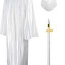 GraduationMall Shiny Graduation Cap and Gown with 2026 Tassel for High School and Bachelor (White)