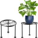 Garden Gifts Plant Lovers Gifts Black Metal Plant Stand with Anti-Slip Base Rustproof Heavy Duty Decorative Round Flower Pot Display Shelf for Indoor/Outdoor (2 Pack Matte Black)