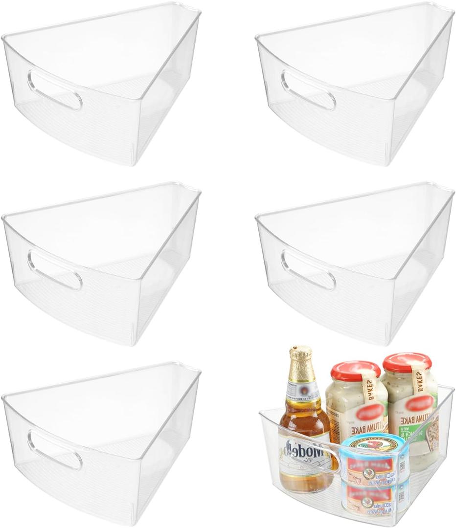 Lazy Susan Organizer Bins,10.2x 9.4x 4, 26" Diameter Clear Durable Kitchen Cabinet Storage Bin Set with Handle, Food Safe, Non-Slip Pads, BPA Free