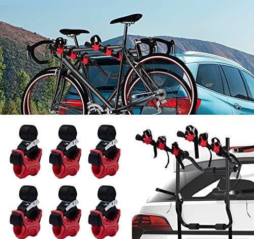 ASENDIWAY 6Pcs/ Set Bike Rack Hitch Mount Bicycle Car Bike Rack Strap Replacement Cradles Cargo Carrier Spare Hooks with Rubber Straps 1-1/ 4"&2" Bike Rack PartsTruck Hitch Red&Black Tie-Down Straps