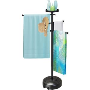 Pool Towel Rack Outdoor with Built-in Tray Adjustable, Heavy-Duty Towel Racks & Storage for Backyards