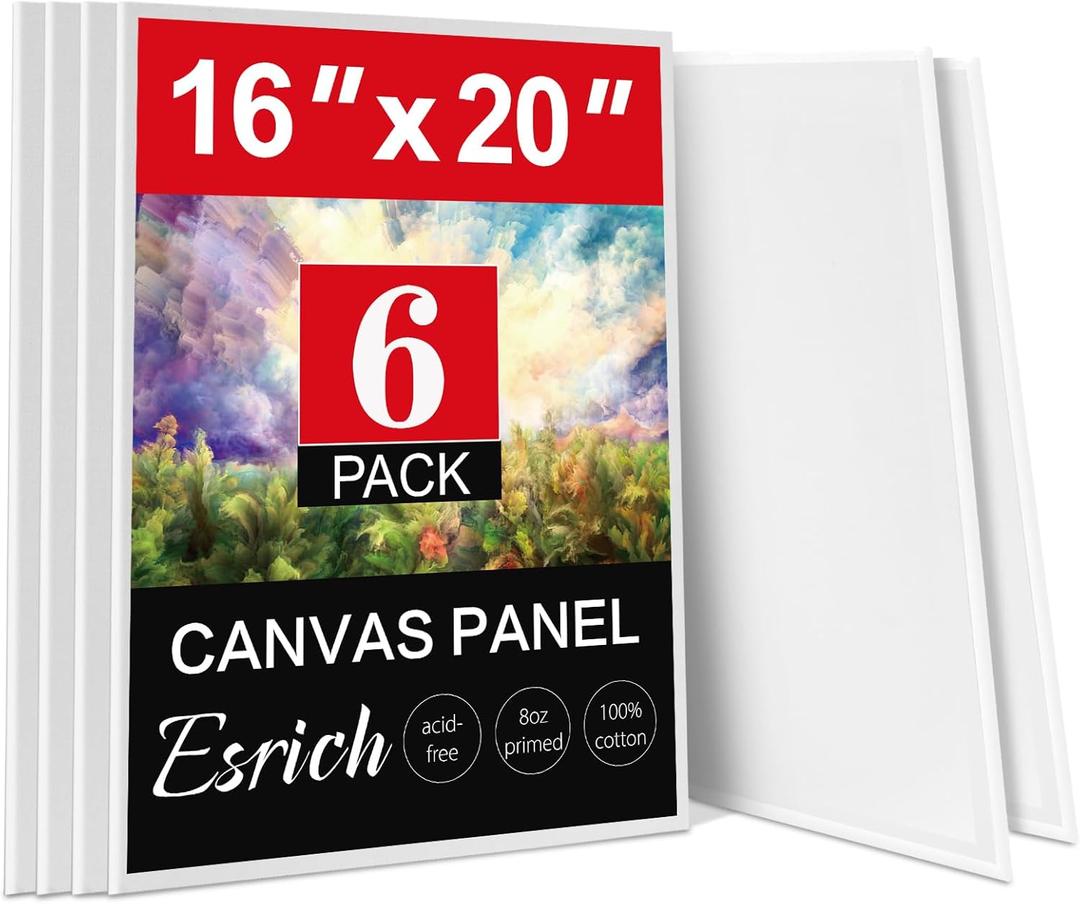 ESRICH Canvases for Painting 16x20 Inch, 6 Pack Canvas Boards for Painting Cotton Primed Acid Free Large Blank Canvas Panels for Oil Paint, Watercolor, Acrylic Paint, Gouache and Tempera. (16*20in 6pack)