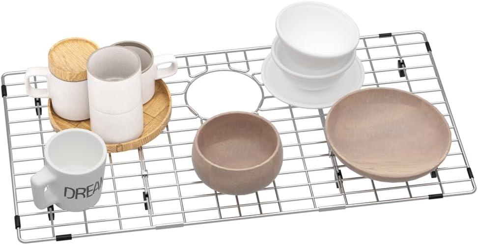 Sink Protector Grid, 28.3"L X 15.2"W Stainless Steel Sink, Rear Drain Sink Grates, Large Sink Bottom Grids, Universal Bowl Rack Sink Accessories for Kitchen Sink