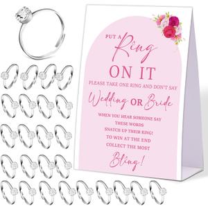 Pink Floral Don't say Bride or Wedding Game, Put a Ring on It Bridal Shower Game with 50 Fake Rings, Modern Bridal Shower Decorations, Wedding Shower or Bachelorette Party Supplies - 05