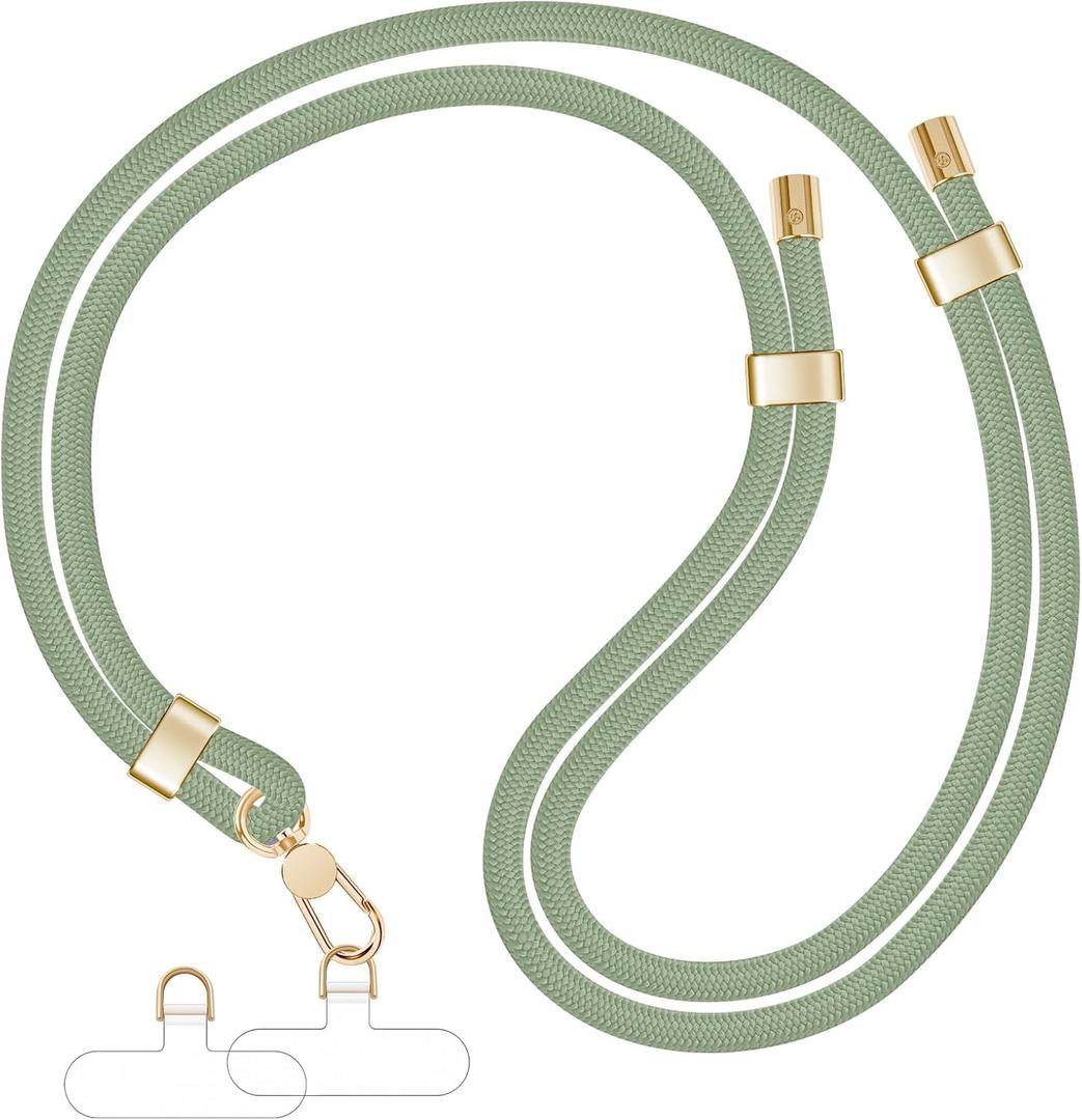Phone Lanyards For Around The Neck, Crossbody Cell Phone Strap with Premium Metal Buckles Universal Neck Strap Holder with Phone Patches For All Smartphones (Green)