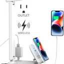 Drevet LED Desk Lamp with Wireless Charger, Desk Table Light with USB Charging Port and 2 Outlets, 3 Lighting Modes, 3 Level Brightness, 1H Timer, Touch Control, Eye-Caring Home Office Lamp, White