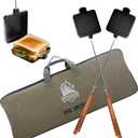 Campfire Pie Iron 4.9" Large Cast Iron Sandwich Maker for Camping 2 Pcs with Storage Bag - 22.6 inch Thickened Handles - Campfire Cooking Equipment for Grilling & Outdoor Cooking