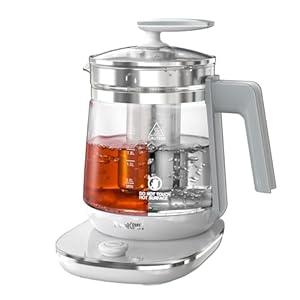 ICOOKPOT Hot Tea Maker Glass Electric Kettle with Tea Infuser and Temperature Control, 1.5L Stainless Steel Tea Maker & 1200W Rapid Boiling, Programmable Control for your Favorite Teas and Coffee, White