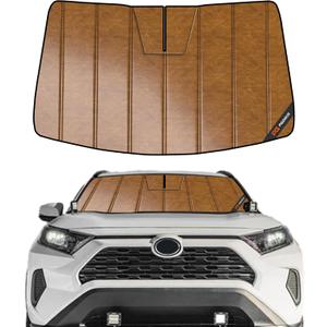Pigenius Windshield Sun Shade for Toyota RAV4 2019-2025, RAV4 Prime 2021-2024 Custom Fit Front Window Sunshade - Leather