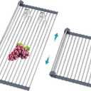 BBXTYLY Extra Expandable Roll Up Dish Drying Rack,Over The Sink Drying Rack Sink Cover Kitchen Sink Accessories Kitchen Rolling up Stainless Steel Drainer, Foldable,RollableGray22.8''-12.4'' (Grayexpandable Wides Size)