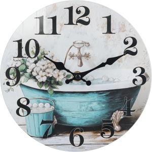 Silent Wall Clocks for Bathroom,Rustic Style Waterproof Glass Wall Clock for Bathroom Shower Pool (10 Inch,Blue)