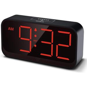 Battery Operated Digital Clock: Cordless Small Alarm Clock for Bedroom Travel - Large Numbers 4 Dimmers for All Ages Red Digits