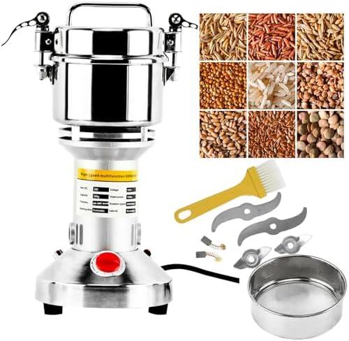 Homend High Speed 300g Electric Grain Mill Grinder Powder Machine Spice Herb Grinder 1300W 70-300 Mesh 28000RPM Stainless Steel Commercial Grade for Kitchen Herb Spice Pepper Coffee (300g)