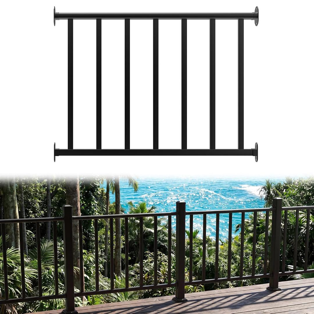 Akenow 36in H X 4 Ft Deck Railing Kit,Black Porch Railing with Screws,AAMA 2604 Coat Modular Deck Kits for Outdoor Decks, Porches & Balconies Terraces Gardens