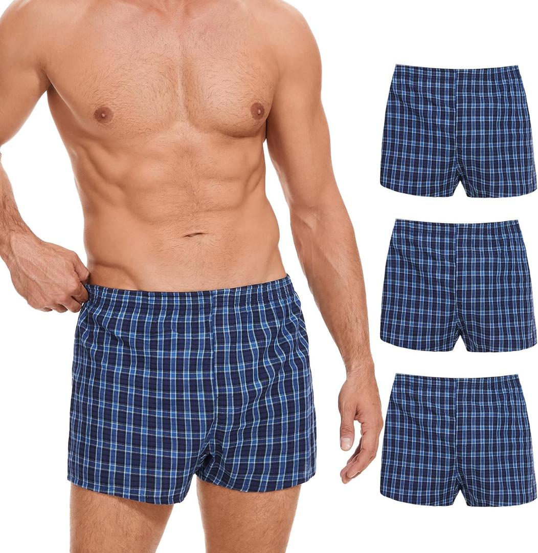 Incontinence Underwear for Men Washable - Reusable Boxer Briefs with Front Fly, Front & Rear Leak Proof, 120ml Absorbency (3 Pack, Plaid Blue Green, L)