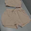 GORGLITTER Summer Outfits for Women 2025 Vacation Beach 4 Pieces Crop Tank Top and Shorts Matching Sets Size Medium, Blue/Beige 