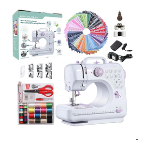 Sewing Machine for Beginners, Portable Mini Sewing Machine with 50 Pcs Fabric and 32 Pcs Sewing Threads Kit, 12 Built-in Stitches 2 Speed with Foot Pedal