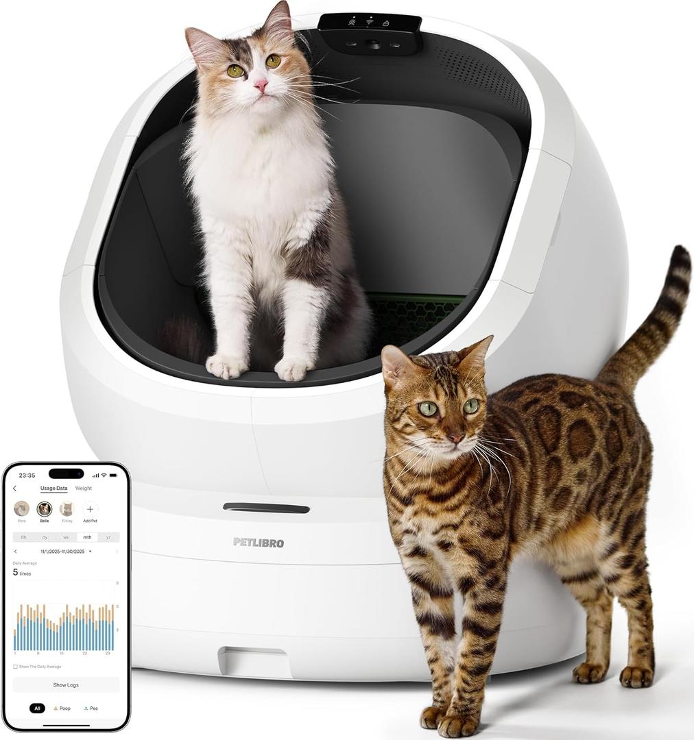 PETLIBRO Luma Automatic Cat Litter Box AI Waste Analysis, Open-Top Self Cleaning Litter Box, in-App Usage Tracking Multi-Cat Recognition, Triple Safety Protection Odor Control LitterBox (White)