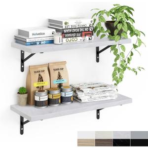 Kaboon 27 inch Long 10 inch Deep Floating Shelves for Wall Set of 2, Large Open Shelves Wall Mounted, Space Saving Home and Commercial Use, White Rock