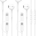 Upgraded iPhone Headphones Wired, 2 Pack 2-in-1 Lightning/USB C Wired Earbuds Headphones with Built-in Remote to Control Music, Phone Calls, and Volume for iPhone 17 16 15 14 13 12, True Plug and Play