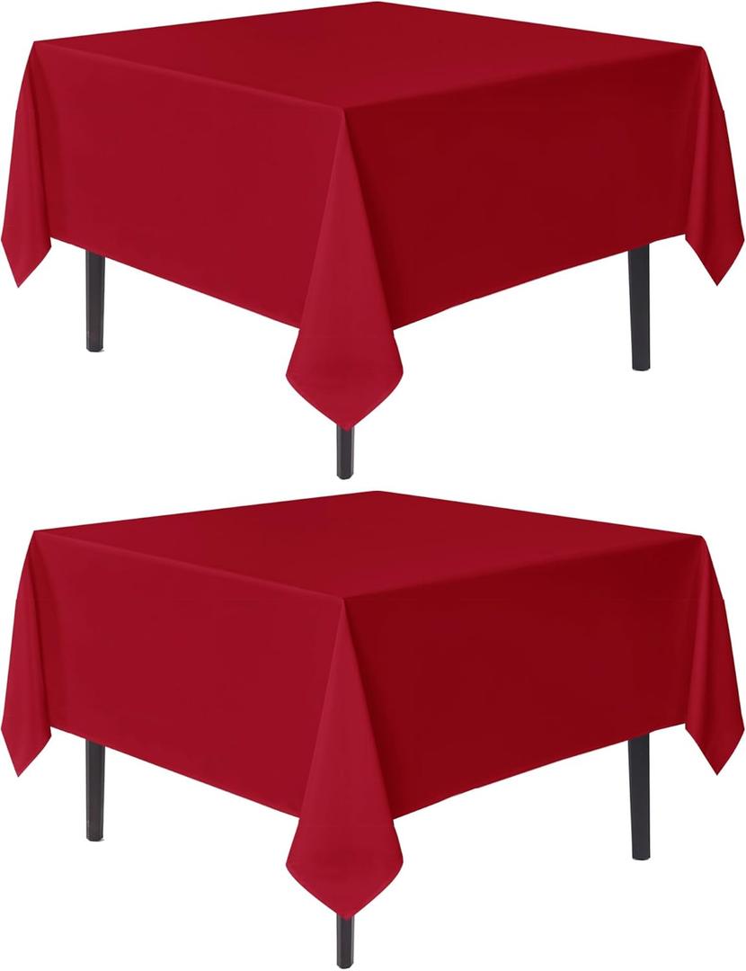 sancua Christmas Red Square Tablecloths 85x85 Inch, 2 Pack - Fabric Table Cloth for Square or Round Tables, Washable Polyester Table Cover for Dinner, Holiday Party, Decorative Display Tables