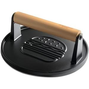 XUDAKAIXIN Cast Iron Smash Burger Press 7.1",Grill Bacon Meat Press Tool,Perfect for Blackstone, Camp Chef, Weber Grills & Indoor Griddles – BBQ & Cookout Must-Have (Round -Grooved)