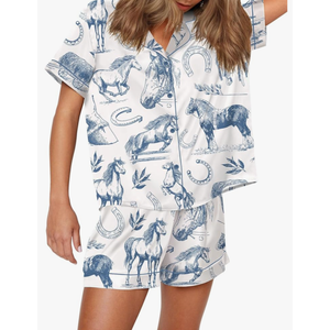 SHESHOW Pajamas for Women Set Comfy Button Down Short Sleeve and Shorts Loungewear Sets Horse Lover White XL SHESHOW Pajamas for Women Set Comfy Button Down Short Sleeve and Shorts Loungewear Sets Horse Lover White XL