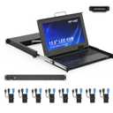 MT-VIKI Rack Mount KVM Console w/15.6" LCD Monitor, 8 Port HDMI KVM Switch, 1920x1080@60Hz 1U Integrated Monitor Keyboard, Fits 18.9" to 31.5" Deep Racks (480-800mm), Included 8 Cables