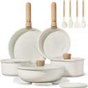 CAROTE 19pcs Pots and Pans Non Stick, Cookware Sets Detachable Handle, Induction Kitchen Pots and Pans,NonStick Cooking Set, Oven/Dishwasher/Fridge Safe, Space Saving (Cream White)