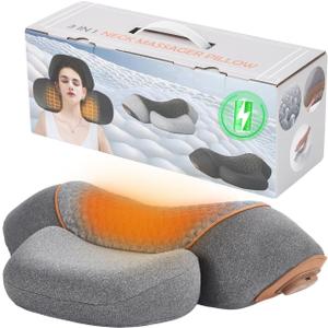 3-in-1 Rechargeable Neck Massager Pillow with Heat, Vibration, Traction Massager for Neck Pain and Hump Relief, Gifts for Home Office Travel