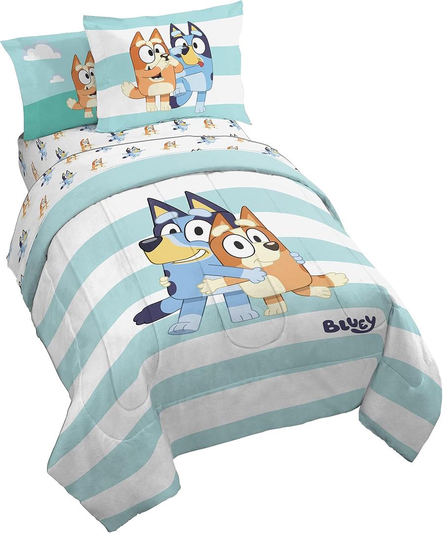 Jay Franco Bluey & Bingo 5 Piece Twin Size Bed Set Includes Comforter & Sheet Set, Super Soft Kids Bedding Fade Resistant Microfiber Official Bluey Product