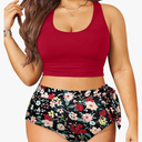 Plus Size Two Piece Swimsuits - Women High Waisted Bikini Scoop Neck Bathing Suit Swimwear 16W