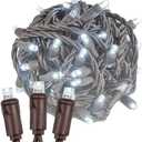 Novelty Lights 34 Feet 100 Light Brown Wire LED Christmas Lights Outdoor, Commercial Grade, Pure White, 5mm Bulbs, UL Listed, Connectable up to 714 Feet