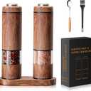 Electric Salt and Pepper Grinder Set, Automatic Salt and Pepper Grinder Set with Wood Base, Adjustable Coarseness, LED Light, One Handed Operation Electric Salt and Pepper Shakers(Wood Grain)
