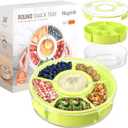 Divided Serving Tray with Lid and Handle, Large Snack Spinner Container, Multi-Purpose Food Platter for Parties, Travel and Picnics, Green