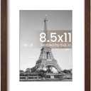 upsimples 8.5x11 Picture Frame, Display Pictures 6x8 with Mat or 8.5x11 Without Mat, Wall Hanging Photo Frame, Brown, 1 Pack