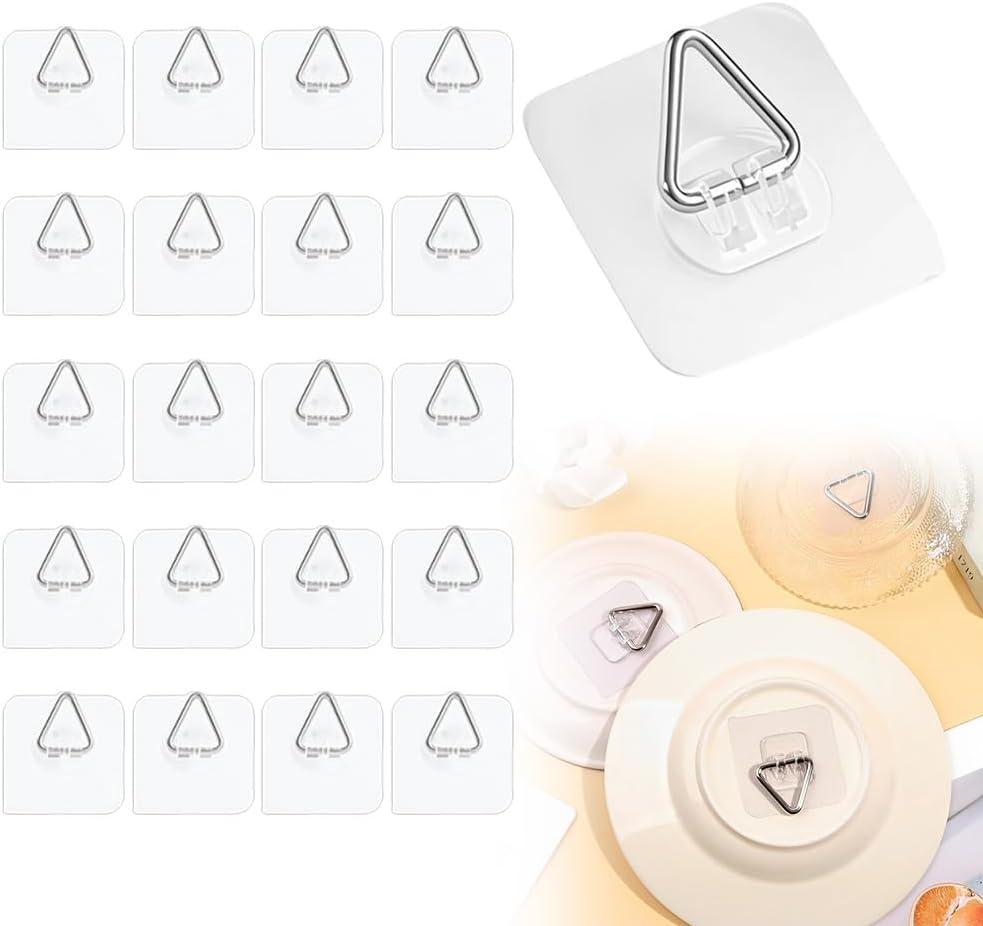 Invisible Adhesive Plate Hangers, 2025 New Plate Hangers for The Wall, Wall Plate Hangers for Display, Picture Hanging Vertical Hooks for Decorative Plates, Photo Frames, Paintings and Art (20PCS)
