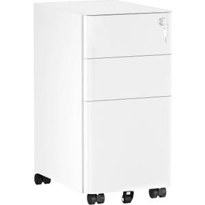 YITAHOME DWVO 3-Drawer Vertical File Cabinet, Mobile Filing Cabinet with Lockable, Pre-Assembled Compact Slim File Cabinet, Portable Office Storage for A4/Letter/Legal Documents (White)