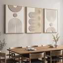 Large 3D Textured Framed Boho Neutral Abstract Wall Art for Living Room, 3 Piece Modern Paintings Artwork for Walls, Minimalist Beige White Geometric Pictures for Bedroom Hallway Office Wall Decor 24x36 In, 24"w X 36"h X 3pcs