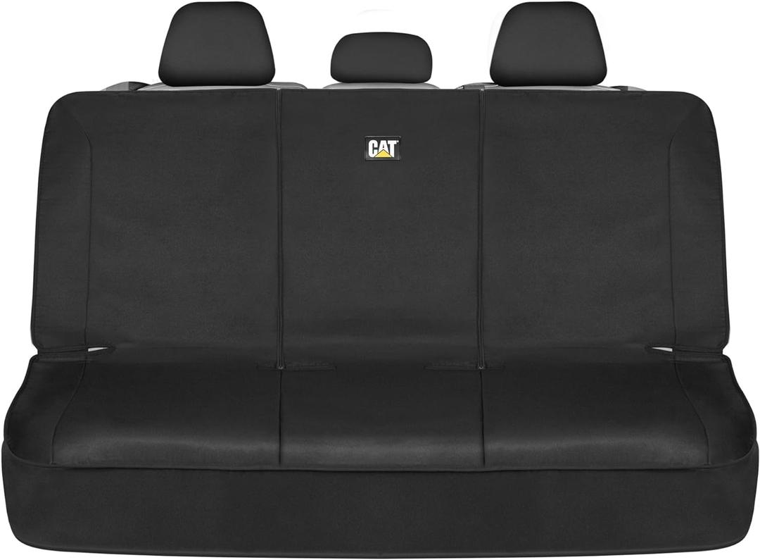 CAT Flexfit Black Rear Seat Cover for Car, SUV, & Truck - Durable Canvas Material Back Car Seat Covers 60/40 Split Bench Protector - Back Seats Cover & Rear Bench Protector Interior Accessories