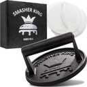 SMASHER KING - Premium Cast Iron Smash Burger Press incl. 25 pcs of Patty Paper, Burger Smasher for Griddle with Black Wood Handle, Perfect Hamburger Press