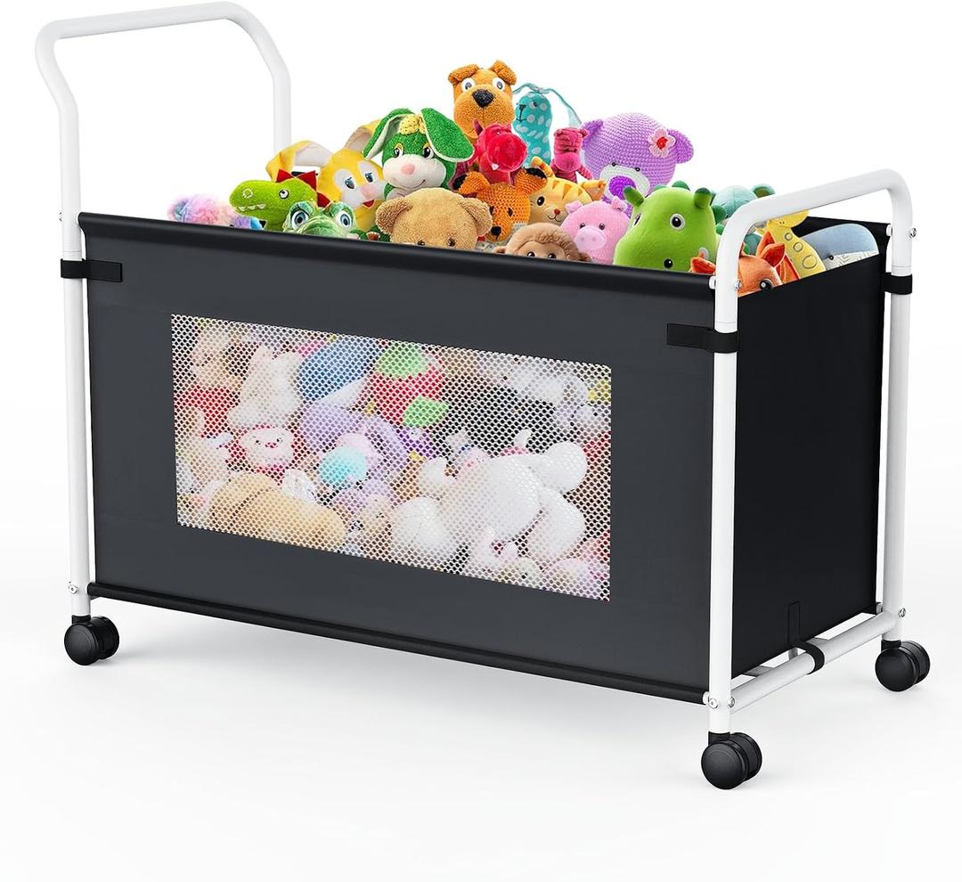 KEEGH Extra Large Toy Box for Kids with 360 Rotating Wheels, Heavy Duty Toy Chest for Boys and Girls, Toy Storage Organizer for Kids, Toy Bins for Living Room, Nursery, Bedroom(Black)