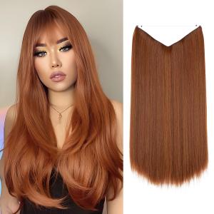 SARLA Invisible Wire Hair Extensions Straight Long Synthetic Hairpieces 22 inch Adjustable Transparent Headband for Women Tizian Red