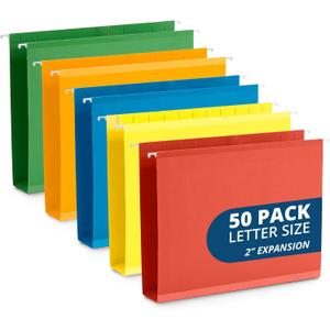 Blue Summit 50 Extra Capacity Hanging File Folders Letter Size, 2 Inch Expansion, Hanging File Folders Extra Capacity, Designed for Bulky Files, Filing Cabinets, Medical Charts, Assorted Colors Blue Summit 50 Extra Capacity Hanging File Folders Letter Size, 2 Inch Expansion, Hanging File Folders Extra Capacity, Designed for Bulky Files, Filing Cabinets, Medical Charts, Assorted Colors