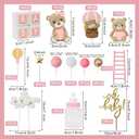 44 PCS Bear Cake Toppers - Mini 3D Bear BABY Letters Milk Bottle Pink Gold Foam Balls Cake Toppers for Boy Girl Birthday Party Baby Shower Cake Decorations