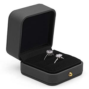 Ring Box Wedding Engagement Box Green, Square Leather Velvet Jewelry Ring Bearer Box, Premium Gorgeous Vintage Double Slots Ring Box for Proposal, Ceremony, Anniversary, Gift